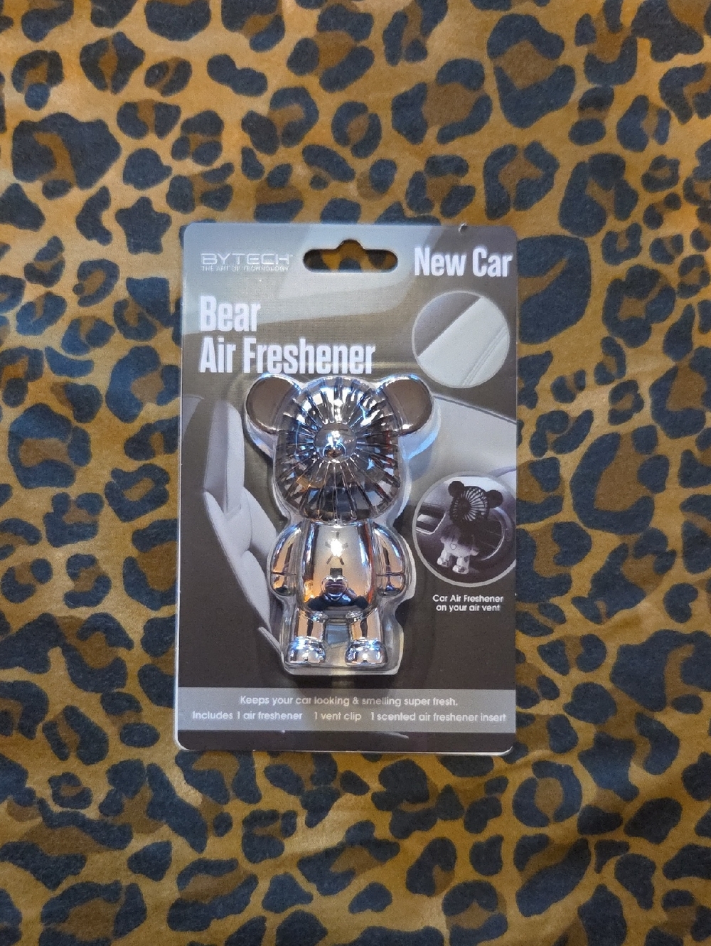 BYTECH New Car Scent Bear Air Freshener - Silver And Black Metallic